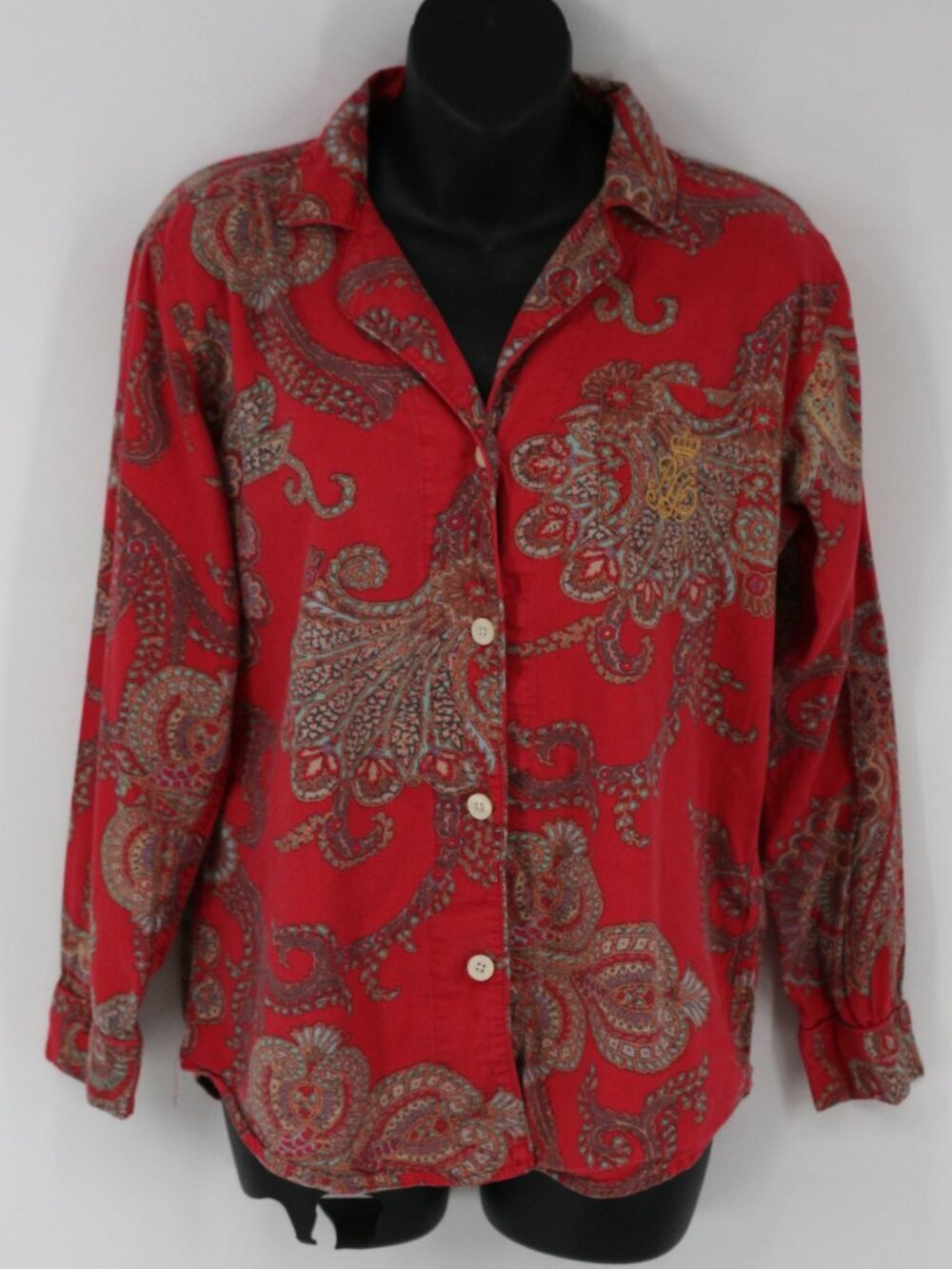 Lauren Ralph Lauren Night Pajama Shirt Womens Small Red Button Up Monogram
